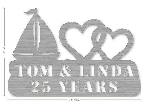 Example anniversary gift: metal sign reading Tom & Linda, 25 Years
