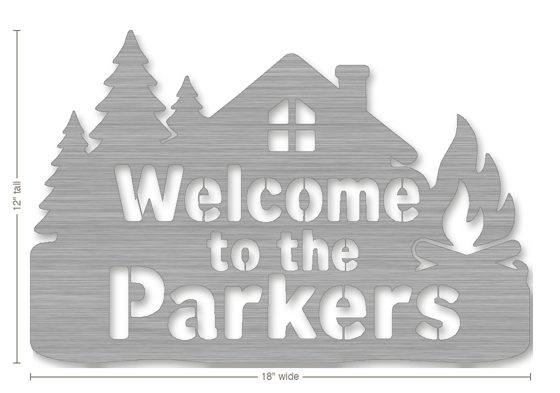 Example housewarming gift: metal sign reading Welcome to the Parkers