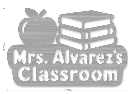 Example teacher gift: metal sign reading Mrs. Alvarez's Classroom